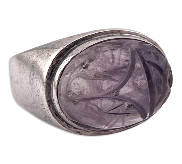 size 9.5 sterling silver Janiye Miye Matsukata carved amethyst scarab beetle ring **AS IS**