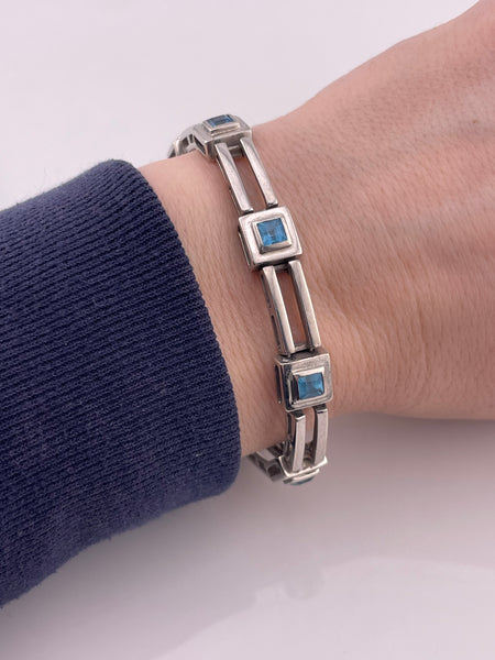 sterling silver 7-3/4" faceted topaz link bracelet