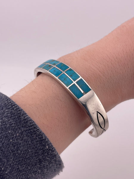 sterling silver turquoise inlay cuff bracelet