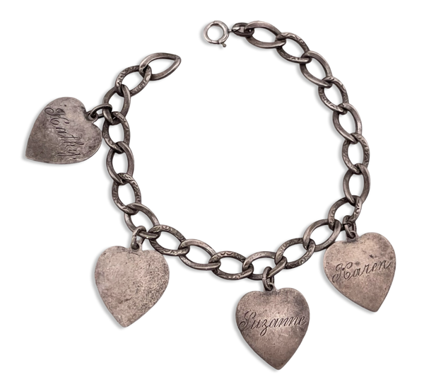 sterling silver 7 1/4" dated & engraved heart charm link bracelet