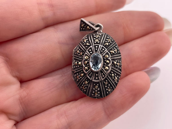 sterling silver marcasite faceted topaz locket pendant