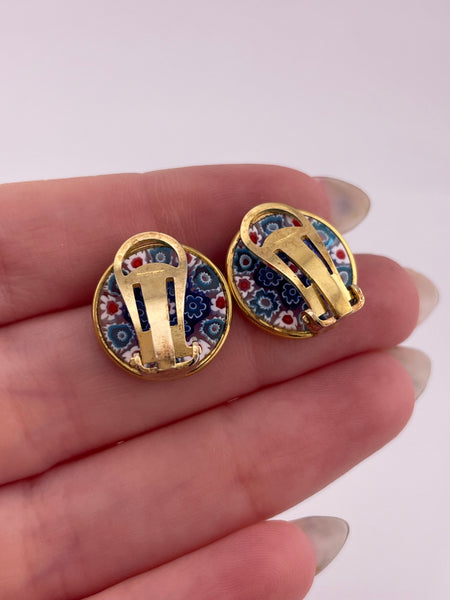 sterling silver gold wash millefiori glass clip-on earrings