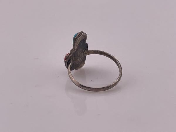 size 6 sterling silver turquoise & coral leaf ring