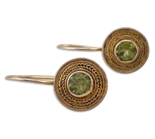gold plated sterling silver faceted peridot lever-back hook dangle earrings