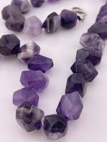 chunky beaded amethyst strand necklace w/ sterling silver hardware