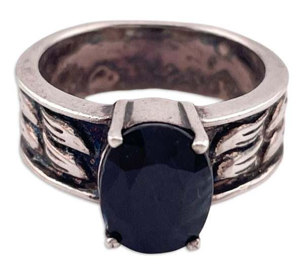 size 7 sterling silver faceted lab sapphire ring