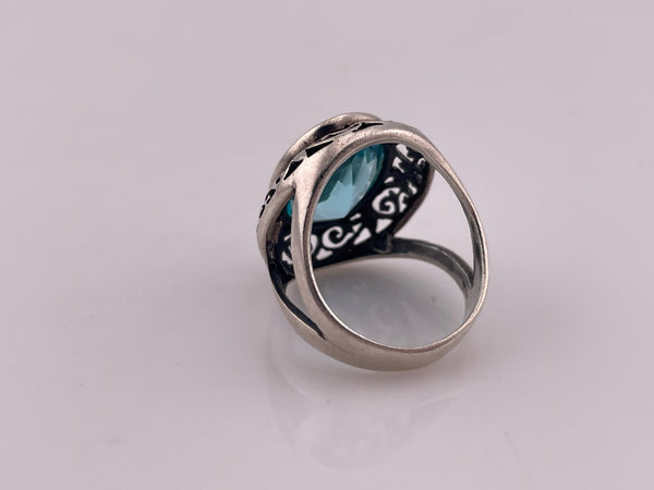 size 7 sterling silver faceted blue glass ring