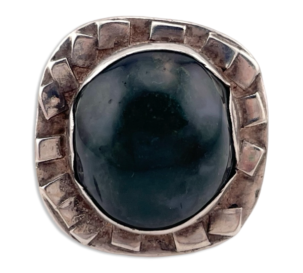 size 7.25 sterling silver moss agate artisan ring