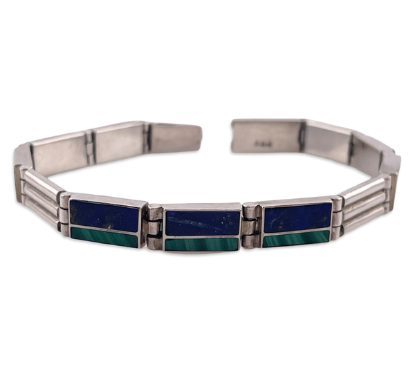 930 silver malachite & lapis link bracelet
