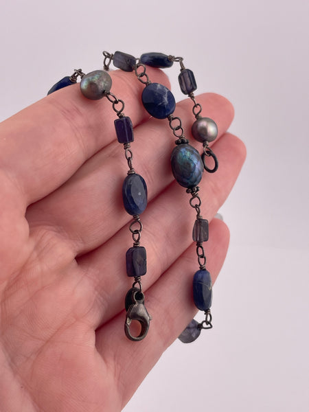 sterling silver 16" Silpada pearl sodalite lace agate iolite necklace