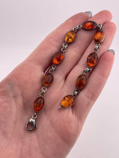sterling silver 7 1/2" amber link bracelet