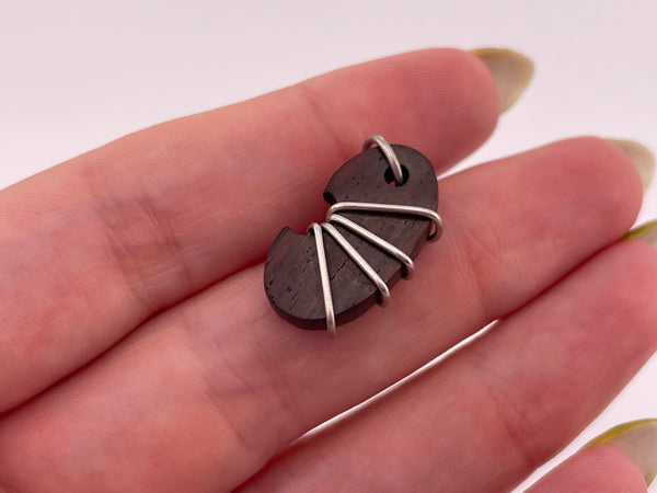 sterling silver wrapped wood pendant