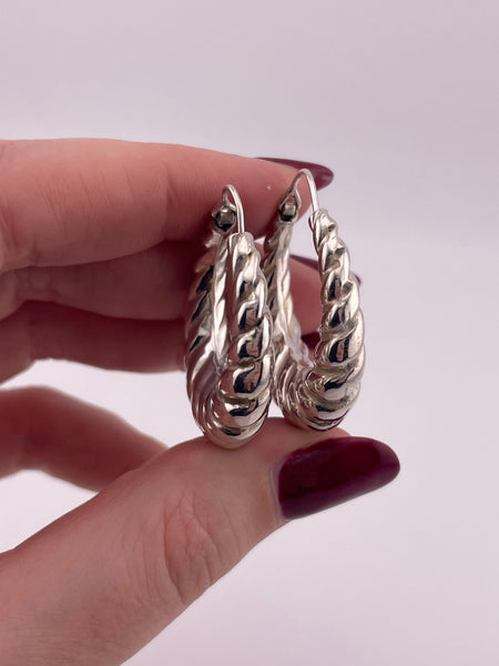 sterling silver 1 1/4" textured hollow hoop earrings