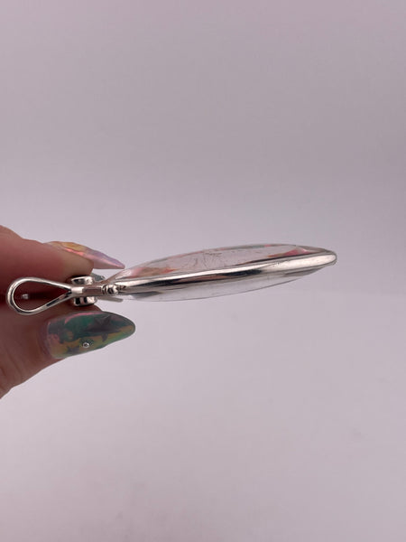 sterling silver large Sajen reversible fabric & gemstone pendant