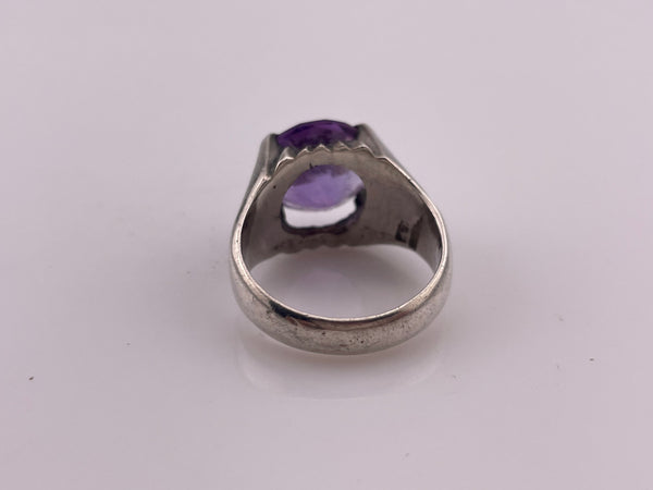 size 8 sterling silver faceted round amethyst prong setting ring