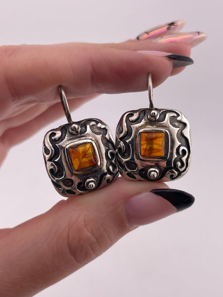 sterling silver Silpada amber hook earrings