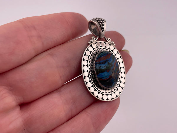 sterling silver rainbow calsilica pendant