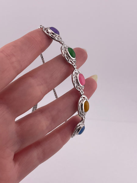 sterling silver colorful cabochon adjustable link bracelet
