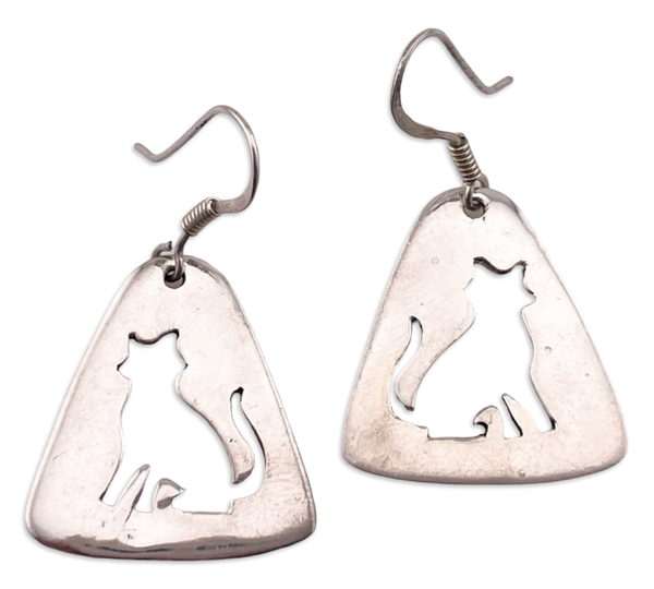 sterling silver cat cut-out hook dangle earrings