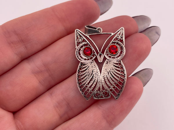 sterling silver owl plastic rhinestone filigree pendant