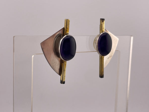 sterling silver & brass plated amethyst post earrings ***AS IS***