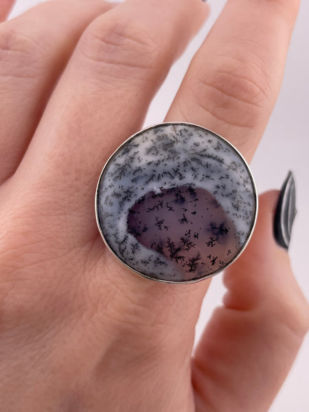size 10.5 sterling silver dendritic opal ring