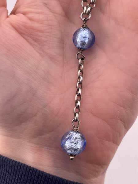sterling silver 16-1/2" blue glass lariat necklace