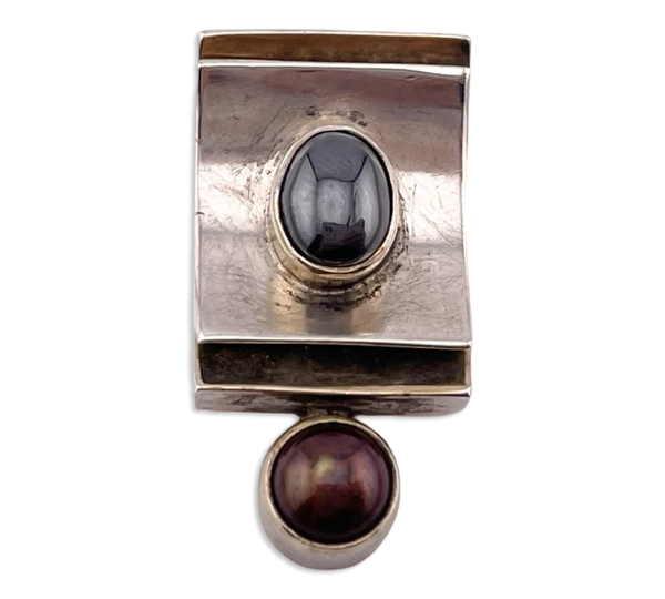 sterling silver hematite pearl pendant