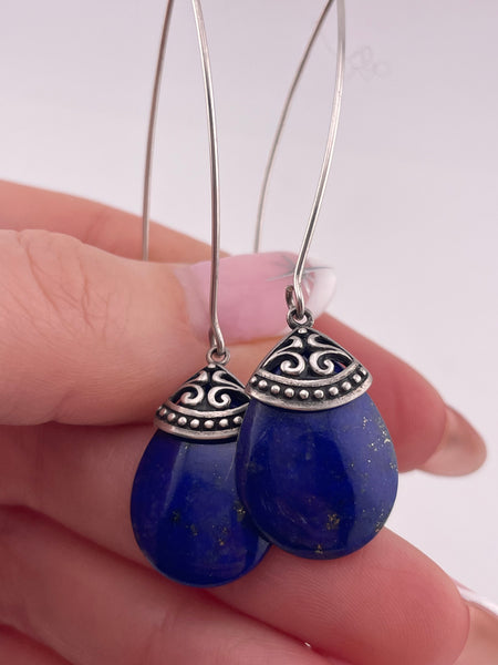 sterling silver lapis dangle threader earrings