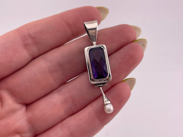 sterling silver faceted amethyst pearl pendant
