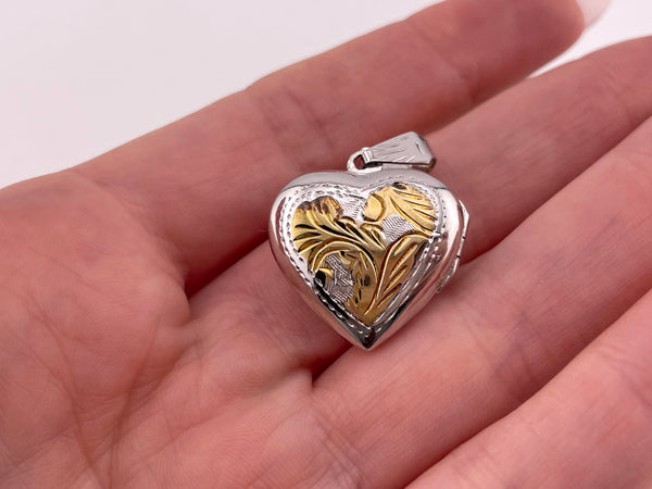 sterling silver gold wash etched heart shape locket pendant