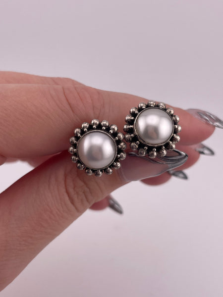 sterling silver faux pearl post earrings