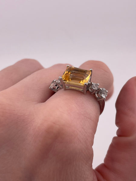 size 9.25 sterling silver rhodium plated citrine spinel ring