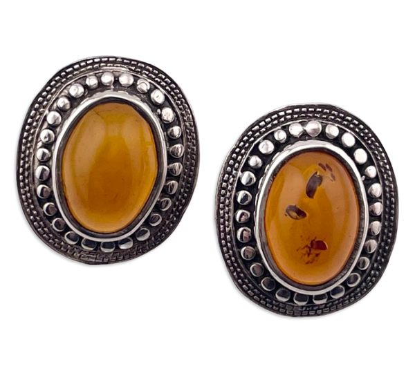sterling silver oval amber dot design post earrings