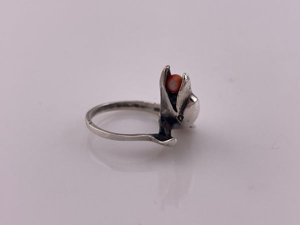 size 5.5 sterling silver dolphin red bead ring