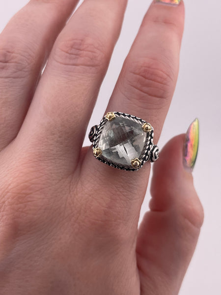 size 7.25 sterling silver & 14k gold quartz ring