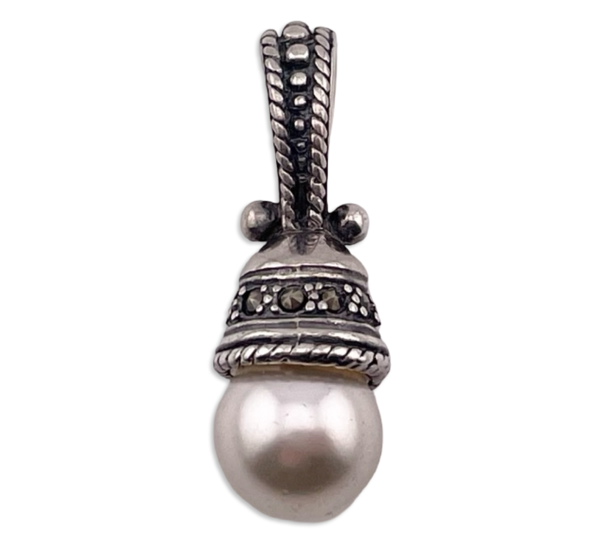 sterling silver pearl marcasite pendant