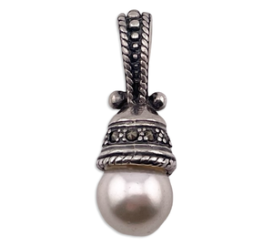 sterling silver pearl marcasite pendant