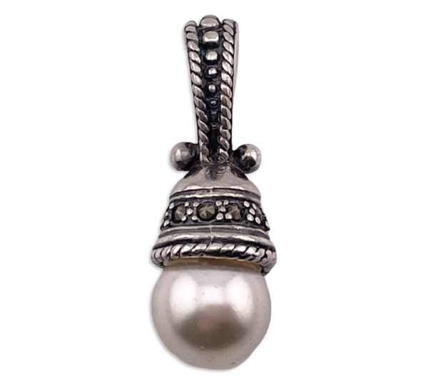 sterling silver pearl marcasite pendant