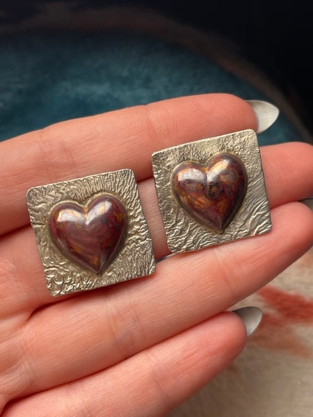 sterling silver & copper heart post earrings