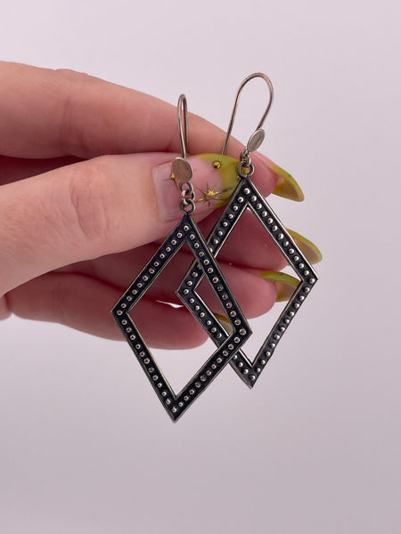 sterling silver stoneless marquee shaped dangle earrings