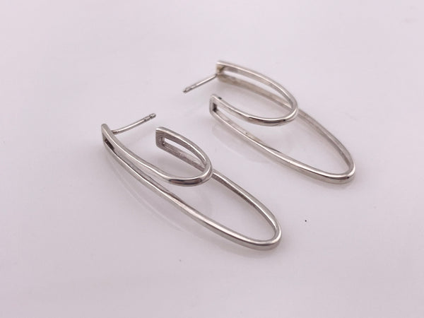 sterling silver rhodium plated oblong line post earrings