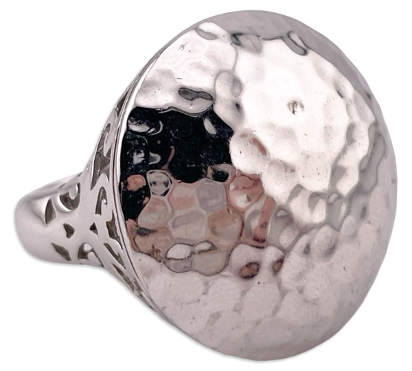 size 8.25 rhodium plated sterling silver chunky stoneless hammered circle scroll cut-out ring