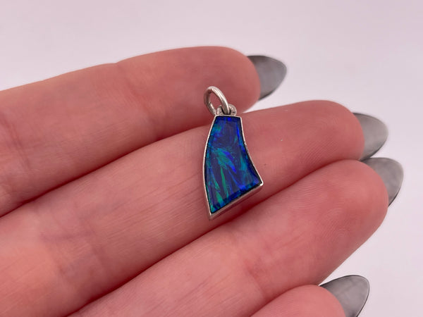 sterling silver lab opal pendant
