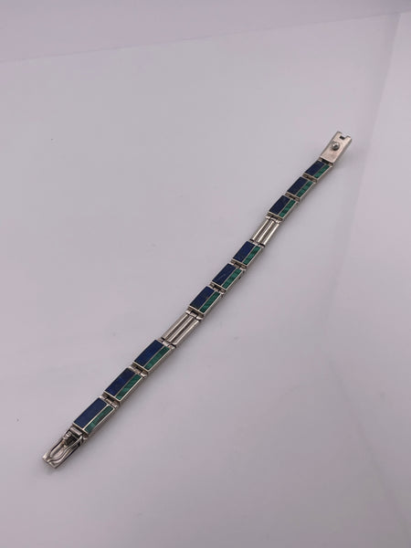 930 silver malachite & lapis link bracelet