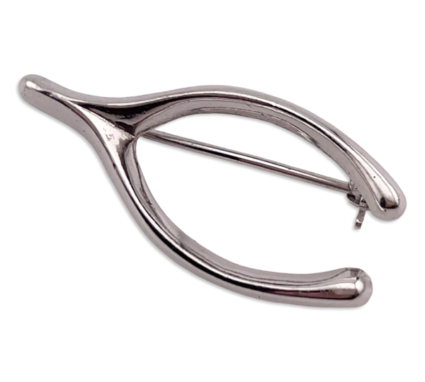 rhodium plated sterling silver wishbone brooch