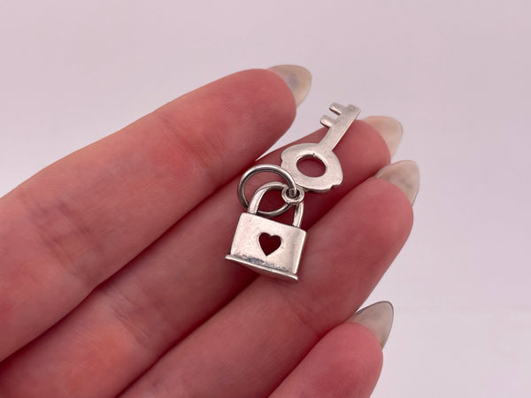 sterling silver key & heart padlock pendant