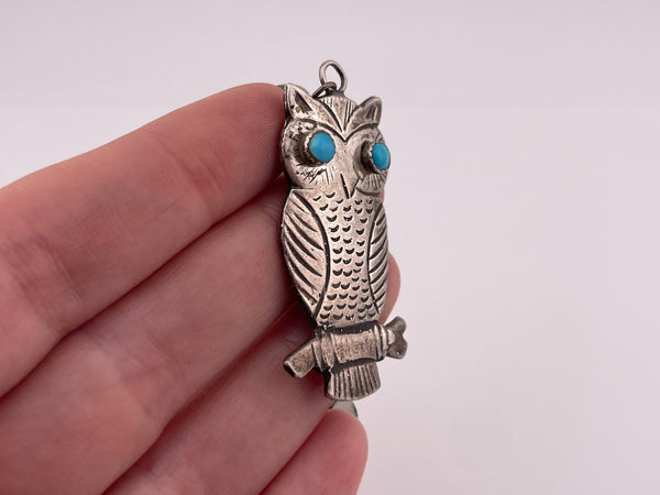 sterling silver owl turquoise eyes pendant