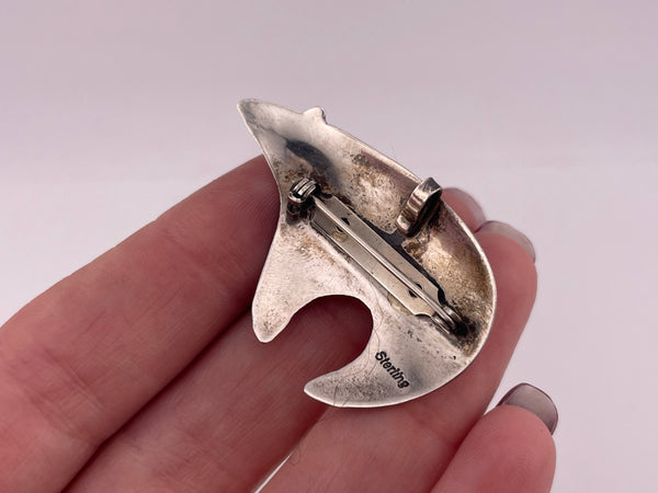 sterling silver stamped bear hematite pendant brooch pin