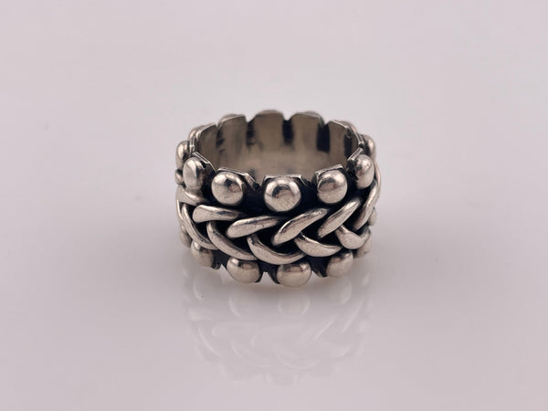 size 8.75 sterling silver chunky stoneless Mexican wide band chain ball ring